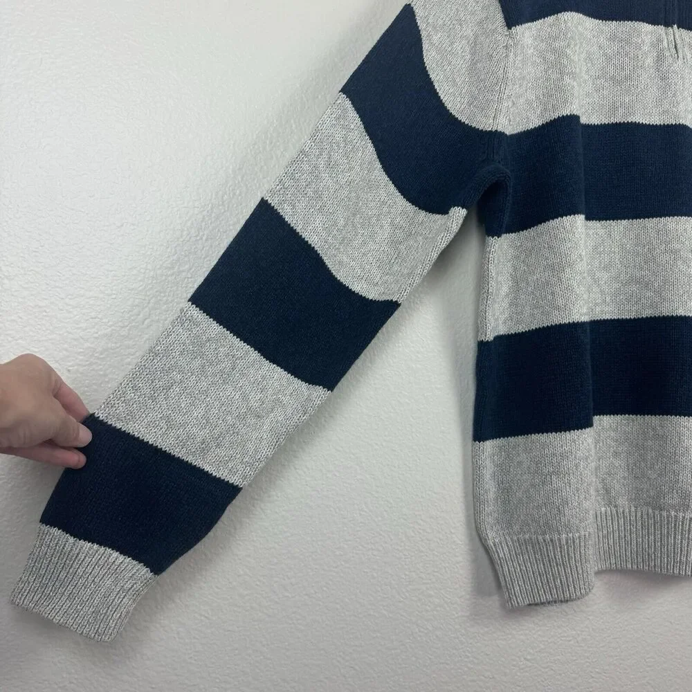 Chaps Ralph Lauren 1/4 Zip Pullover Knit Sweater Cotton Blue Beige Stripe XXL